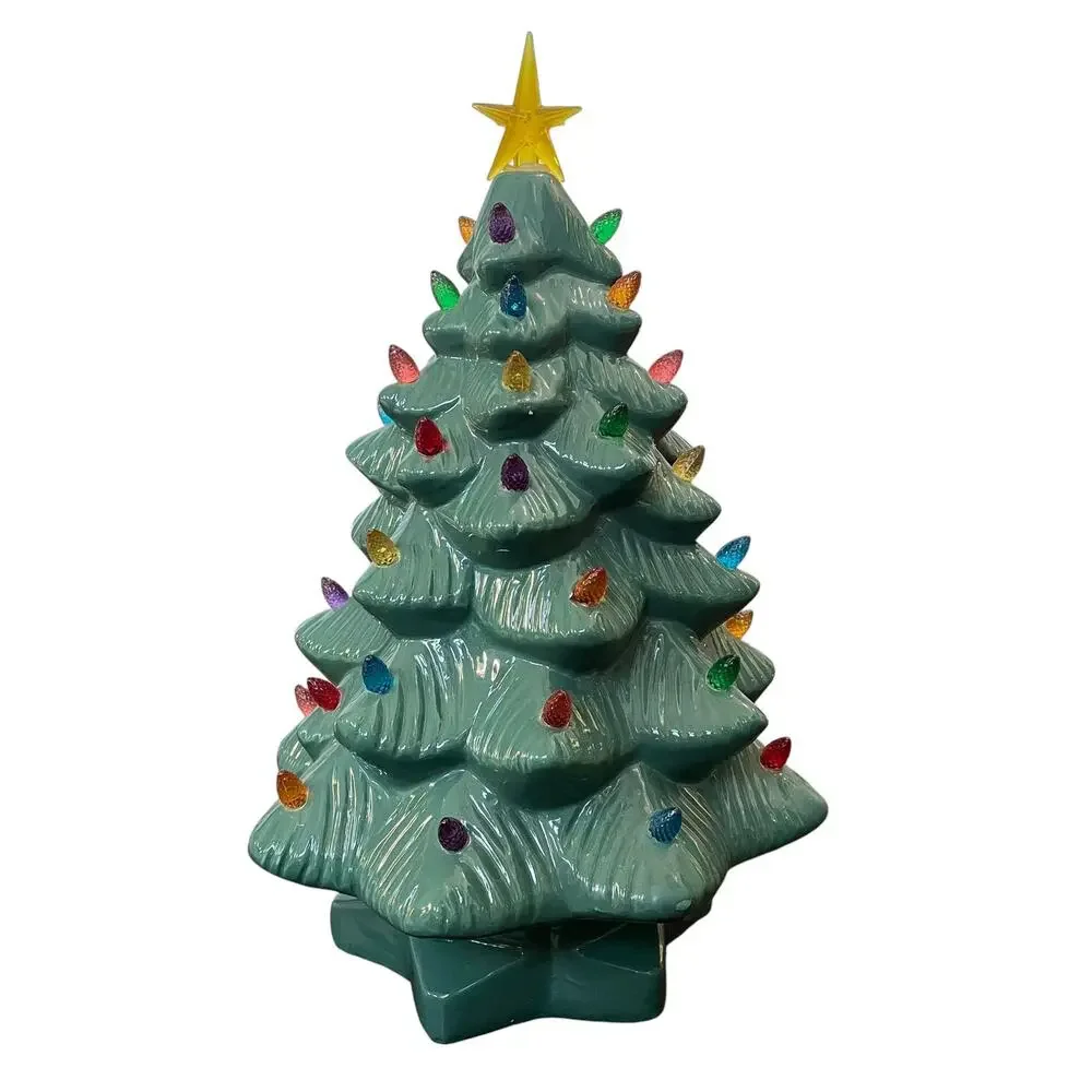 Mr Christmas Nostalgic Ceramic Tree 14” Star Top Multi Colored Lights & Box READ